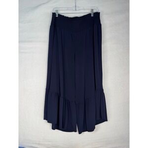 Cato Wide Leg Palazzo Pants Women Large Navy Blue Excellent Smocked Ruffle Hem